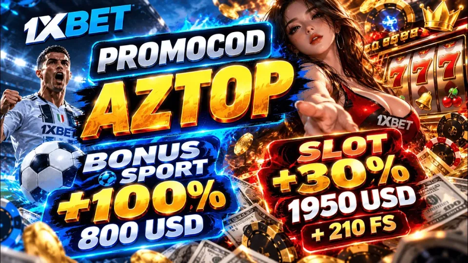 1xbet bonus today gives you a 100% sports match up to 800 USD with promo code AZTOP